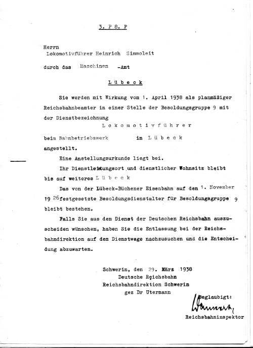 Simmoleit Ernennung 1938 klein