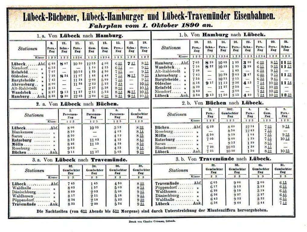 Fahrplan vom 01.10.1890